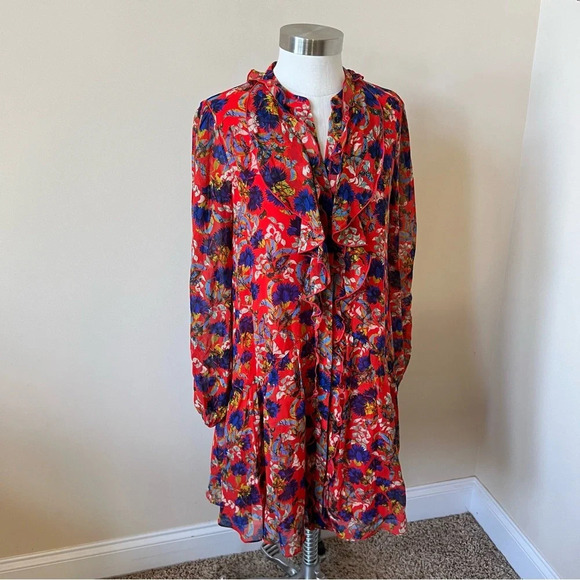 Saloni Tilly Ruffle Floral Silk Mini Dress 26017 - Picture 5 of 10